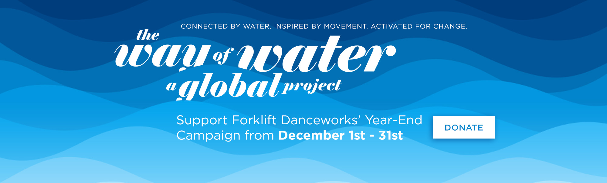 Connected By Water. Inspired By Movement. Activated For Change.
The Way of Water Global Project
Support Forklift Danceworks' Year-End Campaign from Dec 1-31st
Donate the link.